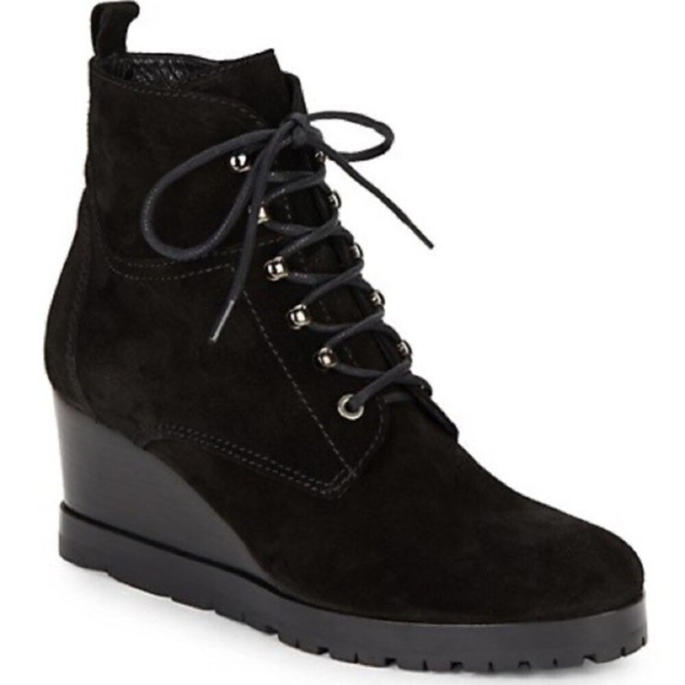 Aquatalia Chance Black Suede Wedge Booties 7